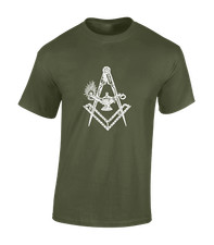 ANCIENT SQUARE AND COMPASS MENS T SHIRT RETRO STONE MASON ILLUMINATI EYE TOP