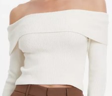 Cream Knitted Off The Shoulder Long Sleeved Ribbed Bardot Jumper Size S  