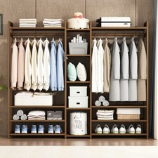 Open Wardrobe Clothes Rack Bedroom Bags/Dress Storage Bamboo Hanging Stand Shelf