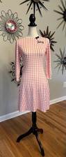 Wheels & Dollbaby 14 Pink Gingham Knit Dress Embroidered Velvet Bow READ