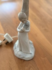 Zaphir Lladro Spain Porcelain 13" Table Lamp Girl Holding Cuddling Puppy Dog