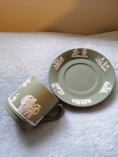 Green Wedgwood Jasper Ware Coffee Cup and Saucer