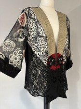 Spencer Alexis Red Black Gold Lace Mesh Crepe Kimono Cardigan Jacket 1X XL