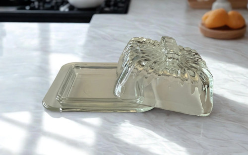 Lidded cut pressed glass - cut,