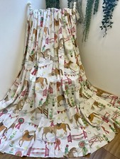 White Pink Brown Green Kids Pony Curtains 66Wx72D Horses P.pleat +Tiebacks 1of2