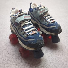 Sketchers Womens Roller Skates 4 Wheelers UK 2 Navy Blue Hook Loop Vintage Girls