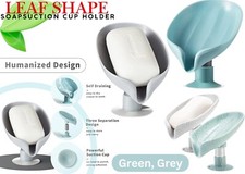 Bathroom Leaf Shape Drain Soap Box Dish Holder Storage Suction Saver Soapbox UK