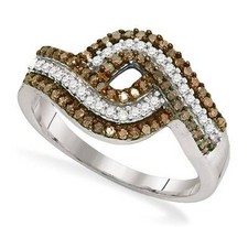 10K White Gold Chocolate Brown & white Diamond Ring diamond Twist Band .50ct