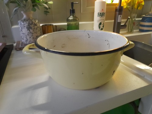 Vintage enamel yellow bowl - yellow,