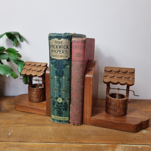 Vintage wooden pair bookends - wooden,