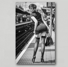 FRIDGE MAGNET Glamour Model Black  Stockings Suspenders Vintage Nude Art 7022