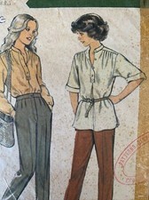 Vtg 70s Butterick 2568 Sewing Pattern Trousers Grandad Collar Blouse Size 13/14
