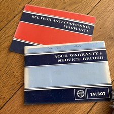 Talbot Warranty & Service Record 1982 unused for Talbot Samba