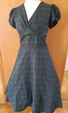 Repro 1940s Style Green & Navy Plaid Swing Dress Sz 12 Retro Rockabilly