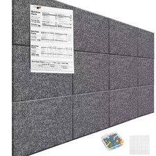 12-Pack Large Dark Gray Felt Bulletin Board, 120x90cm with 80 Push Pins