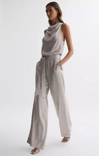 REISS ROSE SLEEVELESS COWL NECK JUMPSUIT IN NEUTRAL