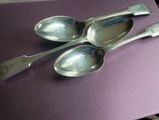 antique EPNS serving spoons, hallmarked, with Swan crest