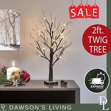 2ft Christmas Table Top Twig Wishing Tree Mini Small Indoor PreLit LED Brown