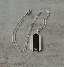 Emporio Armani Dog Tag Necklace with Steel and Black Onyx Dog Tag Pendant