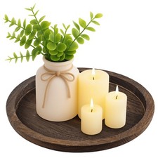 Wooden Candle Holder Tray Round Decorative Candle Plate Farmhouse Table