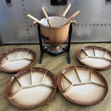 Le Creuset Vintage Cast Iron Fondue Set With Plates Forks Stand + Burner