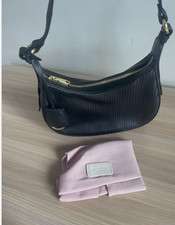 Radley Crescent Shape Adjustable Shoulder Bag In Black Leather Ridge Detail New