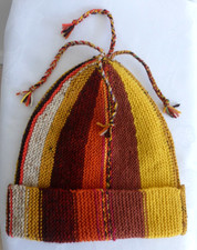 Hand knitted one size Beanie, Slouch, Bobble. Unique Quirky Boho Scrap hat #2