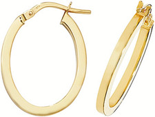 9CT GOLD OVAL HOOP EARRINGS  SHAPED PLAIN SQUARE CREOLE LADIES 9 CARAT YELLOW