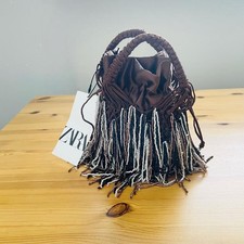 Zara Brown Beaded Mini Bucket