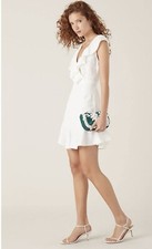 TIGERLILY Dress Size 8 White Cap Sleeve Linen Blend "Tanoosa Frill" Mini Dress