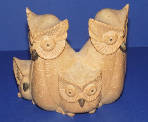 Vintage wooden owl family - wooden,