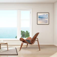 Mid Century Modern Accent Shell Chair Leather Lounge Side Chair Tipod Design