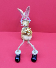 Jasper Rabbit Shelf Sitter Wearing Santa Hat Holding Star Christmas Dangly Legs