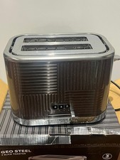 Russell Hobbs Geo Steel 2 Slice Toaster Extra Wide Slot 1640W Silver - USED
