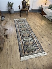 Vintage Arabic Handmade Silk Runner Rug, Excellent Condition, 8ft X 2ft 2” 1980