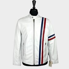 Real Hoxton White Cafe Racer Ralley Leather Jacket