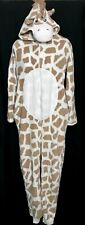 PRIMARK small 10-12 GIRAFFE FLEECE ALL-IN-ONE PYJAMAS lounge/sleep wear BROWN vg