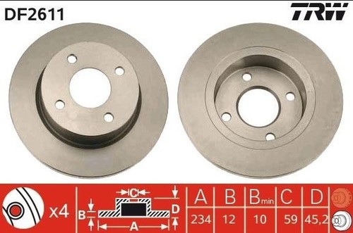 Trw pair front brake discs - brake,
