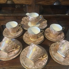 Antique 20 Piece Tea set by Shelley England. Jungle Print in Gold / Pink Blush. 