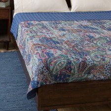 Twin Vintage Paisley Kantha Quilt Blanket Bedspread Coverlet Bed Runner