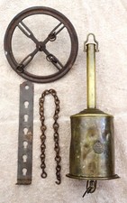 SALTER CLOCKWORK BRASS BOTTLE CHIMNEY JACK SPIT +IRON PENDENT PLATE+CHAIN NO KEY