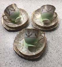 bone china tea set Ashley Light Green 22ct Gilded Pattern 9 Pieces 
