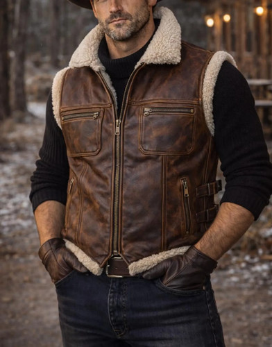 Mens leather waistcoat real - mens,
