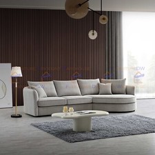 ALUXO® Rubin Boucle Right Hand Corner Sofa Pebble Grey 3-4 Seater Curved Island