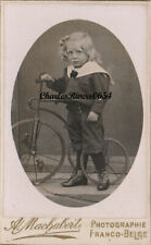 BELGIUM CDV BLOND BOY & BICYCLE TRICYCLE VICTORIAN ANTIQUE PHOTO #B3857