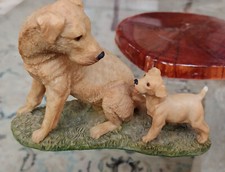 Vintage Coalport Polyresin Golden Retriever and her Pup Fine Art Figurine