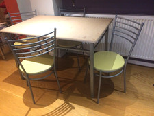 Dinner Table & 4 Chairs with  MDF Top Table and Grey Metal Round Seat Chair