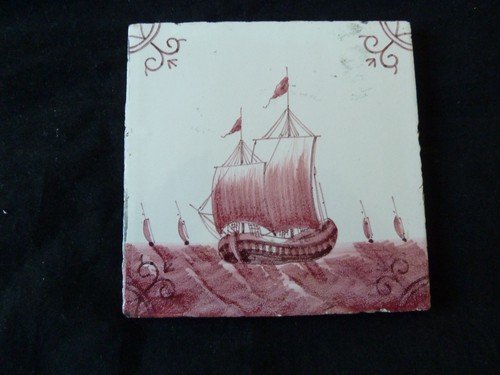 18thc dutch delft galleon tile - 18thc,