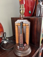Wooden Cricket Table Lamp - Working