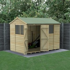 Forest Beckwood 10x6 Reverse Apex Wooden Garden Shed - 4 Windows - Double Door